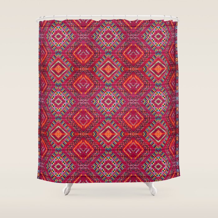 Rose Oasis: Vintage Bohemian Geometric Heritage Shower Curtain Gallery Image 1