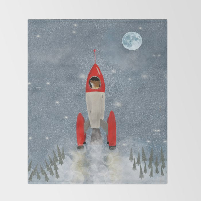 fox goes to the moon Throw Blanket Gallery Image 2