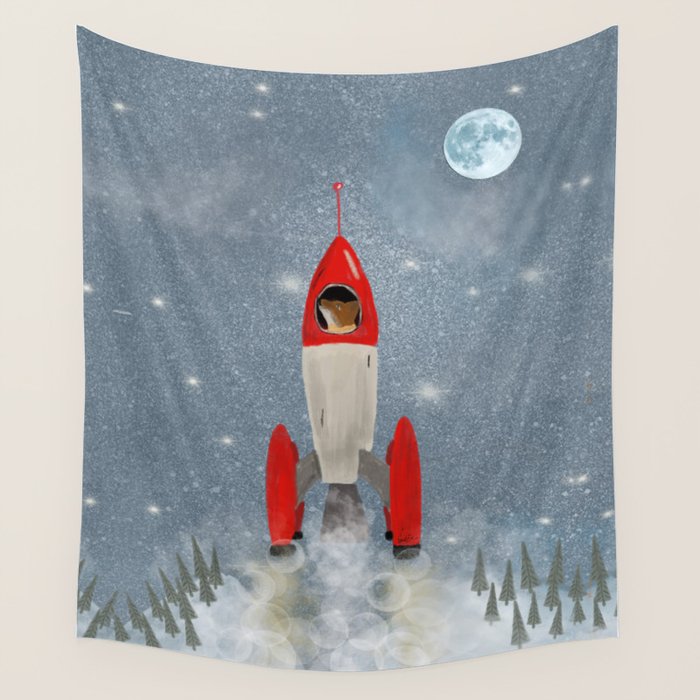 fox goes to the moon Wall Tapestry Gallery Image 4