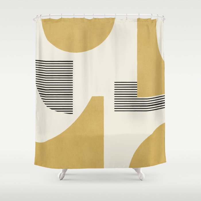 Abstract Lines Composition - Gold Yellow Shower Curtain Gallery Image 1