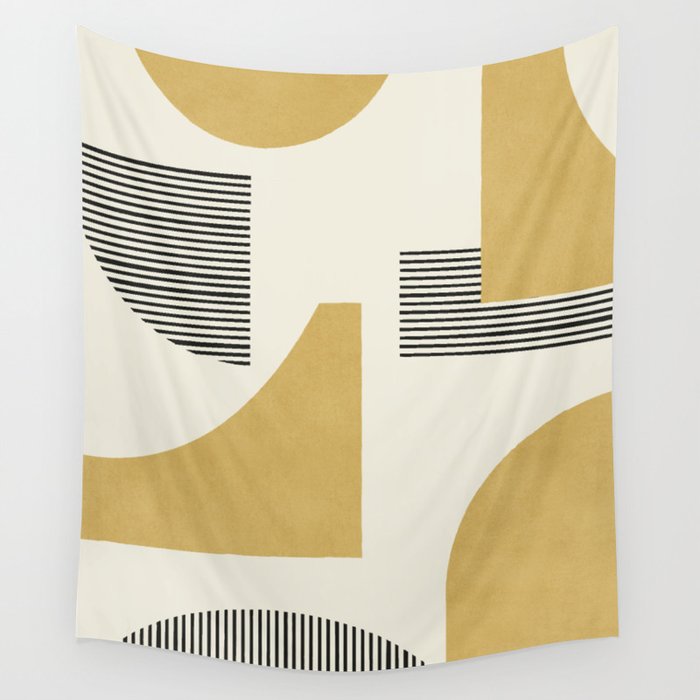 Abstract Lines Composition - Gold Yellow Wall Tapestry Gallery Image 4
