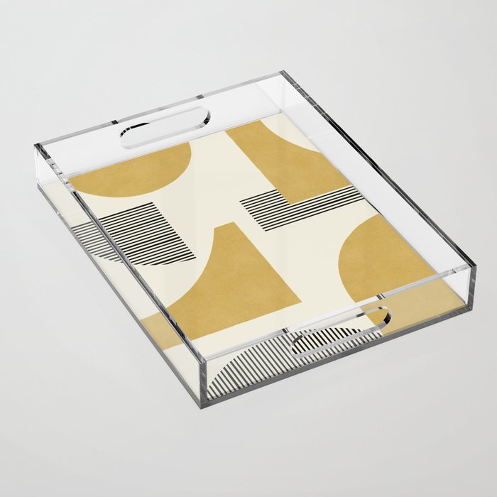 Abstract Lines Composition - Gold Yellow Acrylic Tray Gallery Image 1