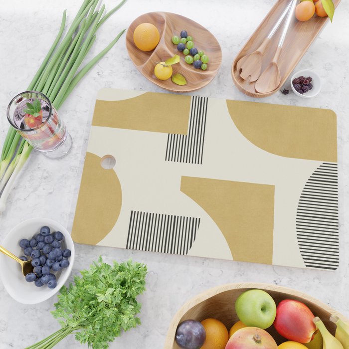 Abstract Lines Composition - Gold Yellow Cutting Board Gallery Image 2