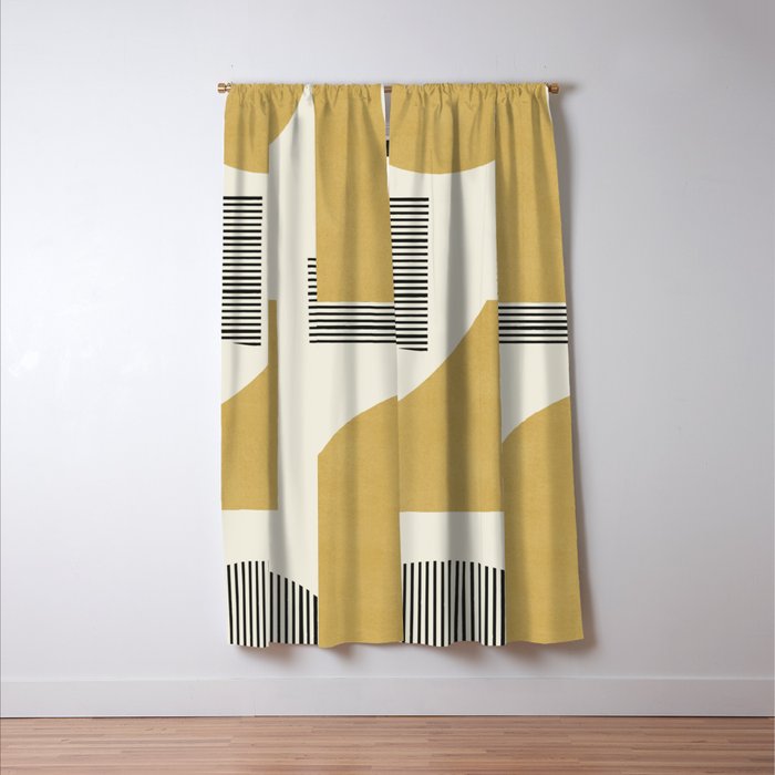 Abstract Lines Composition - Gold Yellow Window Curtain Gallery Image 3