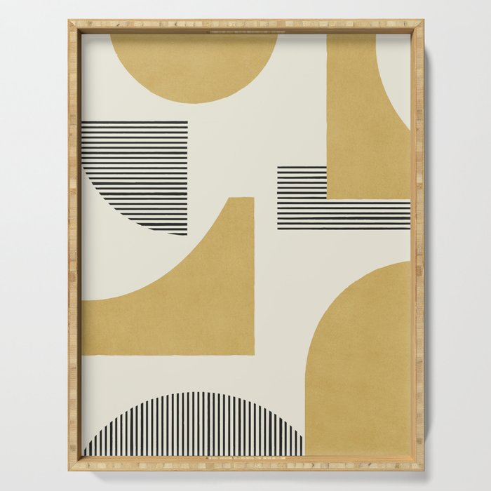 Abstract Lines Composition - Gold Yellow Serving Tray Gallery Image 1