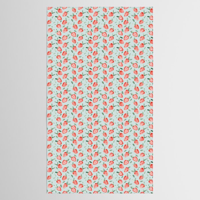 Watercolor painting of tropical strawberries on light greenish blue pattern Tablecloth Gallery Image 2