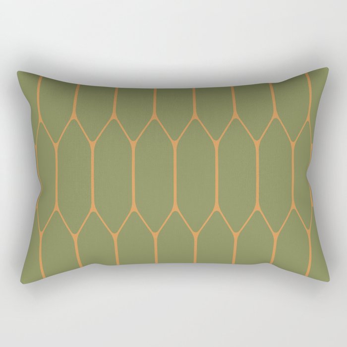 Long Honeycomb Minimalist Geometric Pattern in Vintage Olive Green and Cantaloupe Orange Rectangular Pillow Gallery Image 2