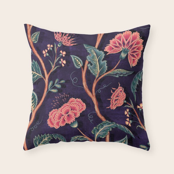 Indienne Vine - Deep Coral  Throw Pillow Gallery Image 1