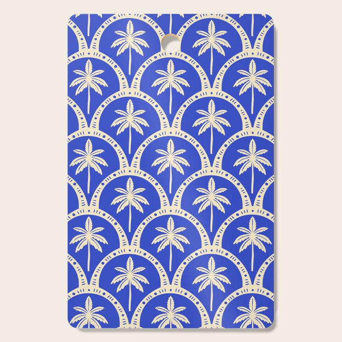 Vintage blue summer palm tree art pattern Cutting Board Gallery Image 1