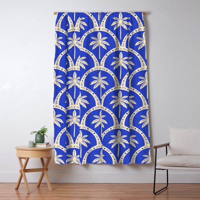 Vintage blue summer palm tree art pattern Window Curtain Gallery Image 5