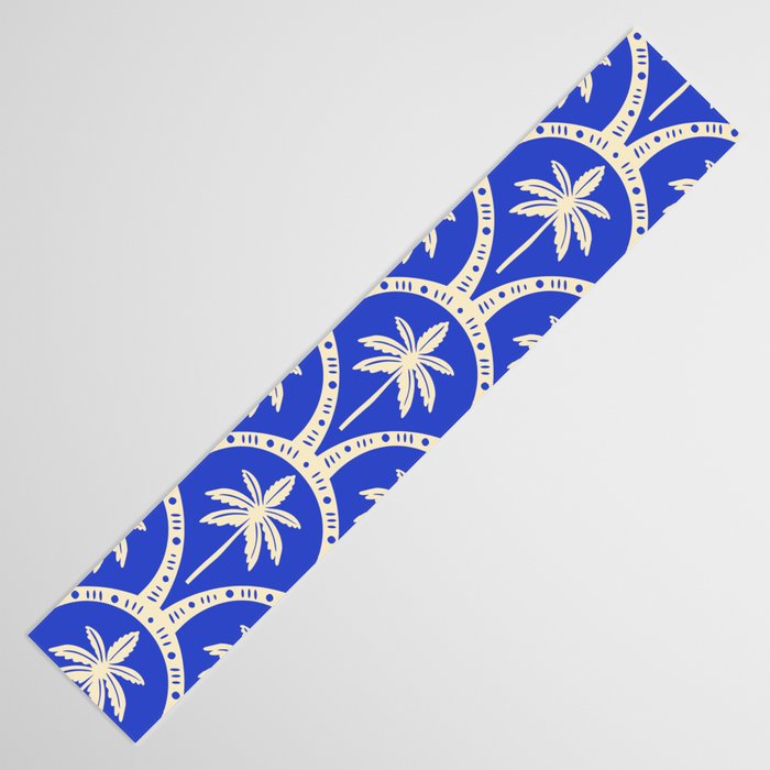 Vintage blue summer palm tree art pattern Table Runner Gallery Image 3