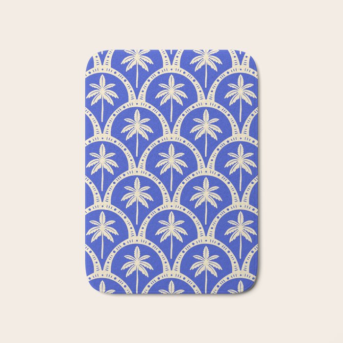 Vintage blue summer palm tree art pattern Bath Mat Gallery Image 1