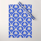 Vintage blue summer palm tree art pattern Wrapping Paper Gallery Image 1