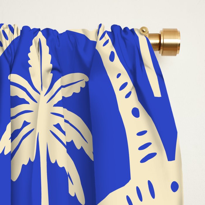 Vintage blue summer palm tree art pattern Window Curtain Gallery Image 2