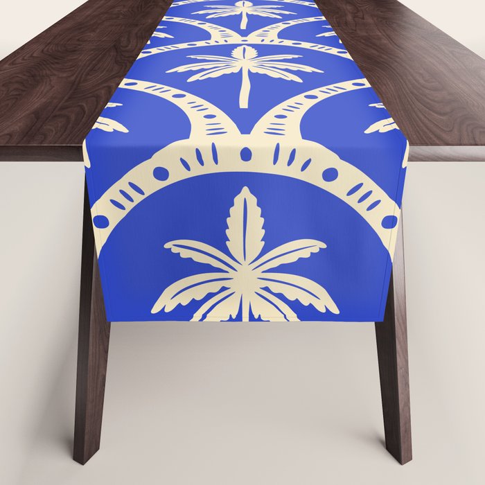 Vintage blue summer palm tree art pattern Table Runner Gallery Image 1