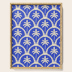 Vintage blue summer palm tree art pattern Serving Tray Gallery Image 1