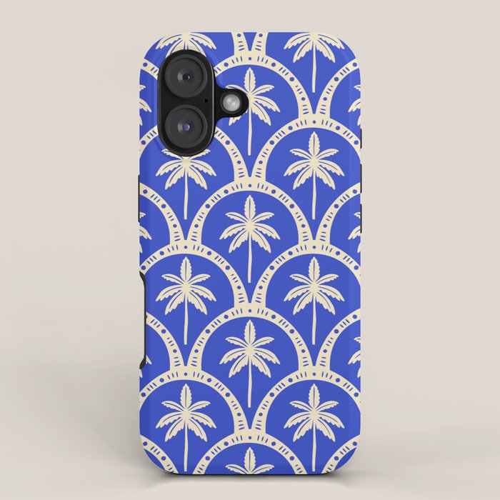 Vintage blue summer palm tree art pattern iPhone Case Gallery Image 1