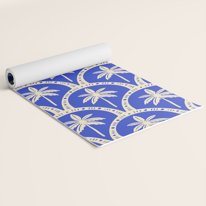 Vintage blue summer palm tree art pattern Yoga Mat Gallery Image 2