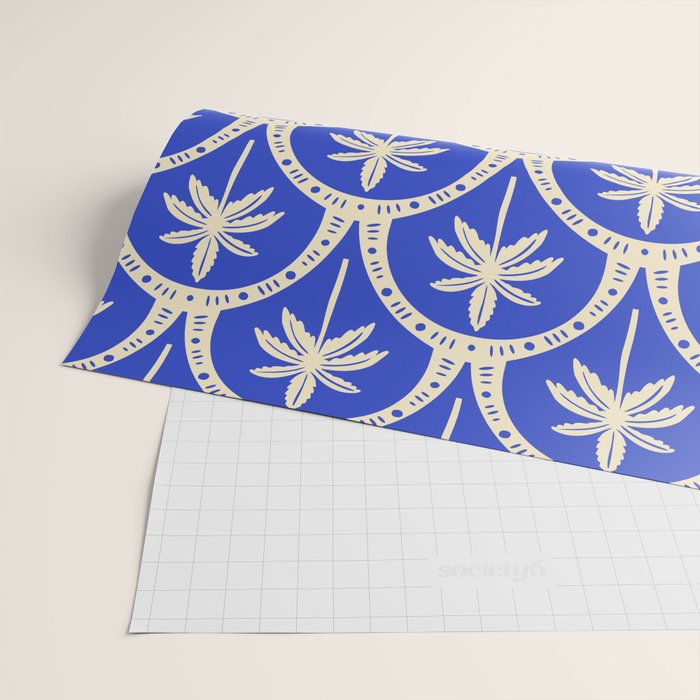 Vintage blue summer palm tree art pattern Wrapping Paper Gallery Image 2