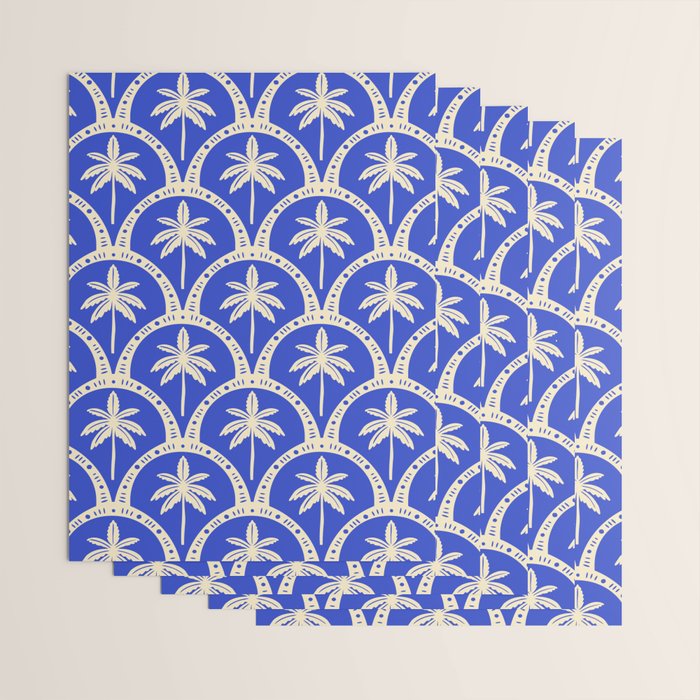 Vintage blue summer palm tree art pattern Wrapping Paper Gallery Image 3
