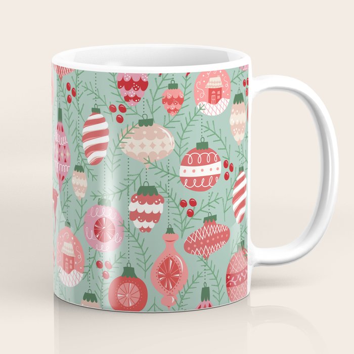 Mid-Century Ornaments in Red and Mint Coffee Mug Gallery Image 1