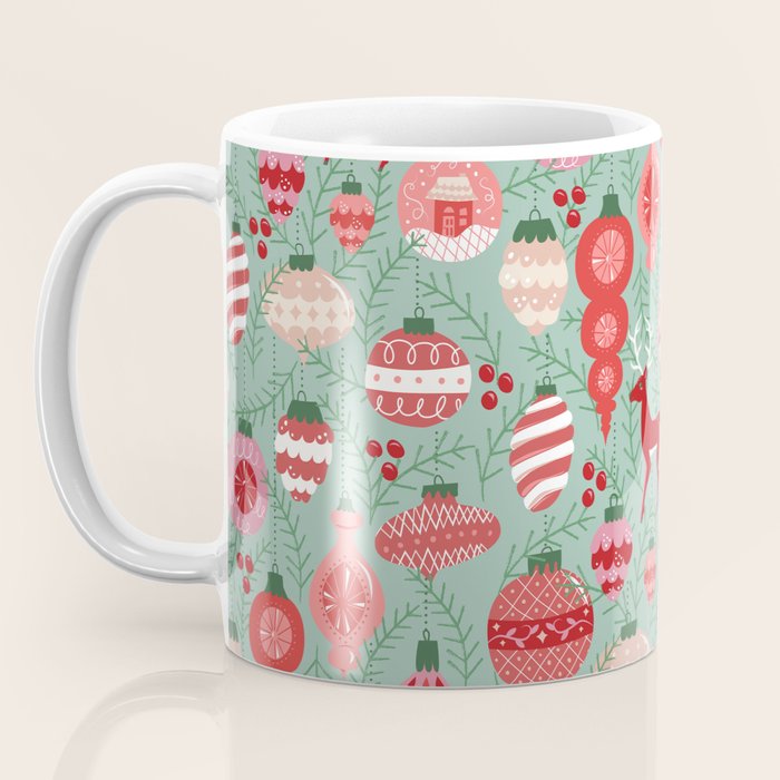 Mid-Century Ornaments in Red and Mint Coffee Mug Gallery Image 3