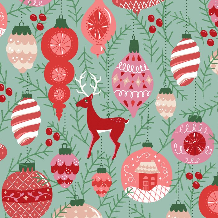 Mid-Century Ornaments in Red and Mint Coffee Mug Gallery Image 2