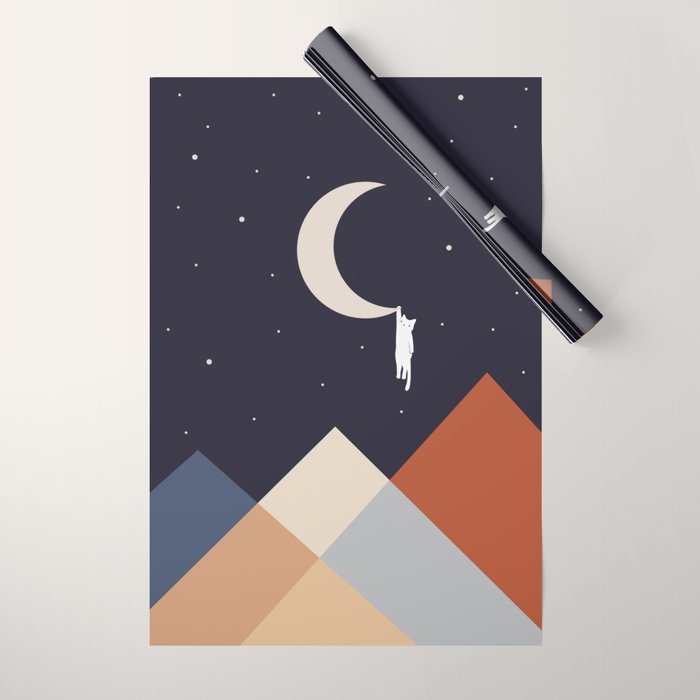 Cat Landscape 176 Hang on the Moon Wrapping Paper Gallery Image 1