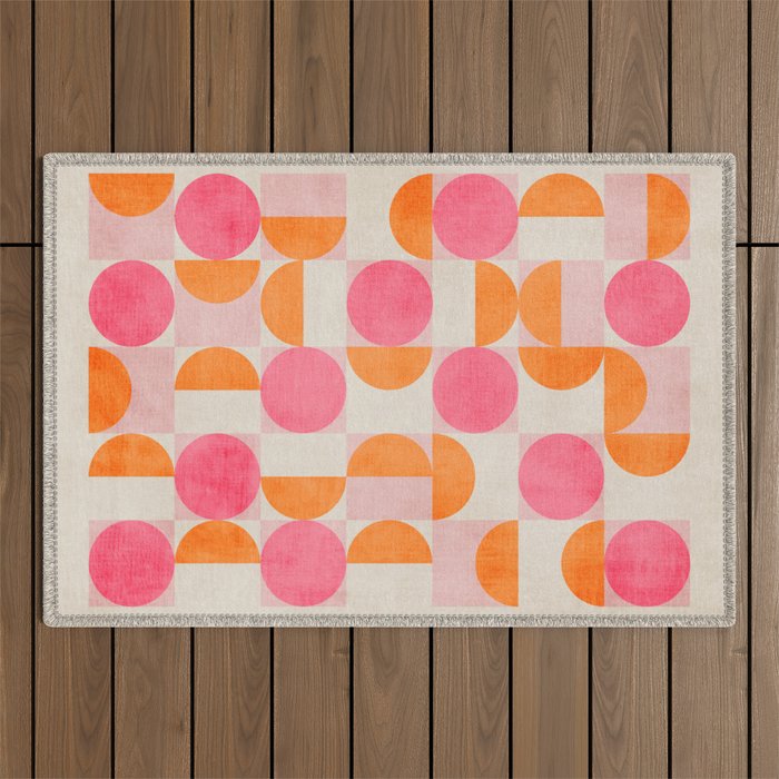 Pink Orange Modern Geometric Artwork Outdoor Rug Gallery Image 1
