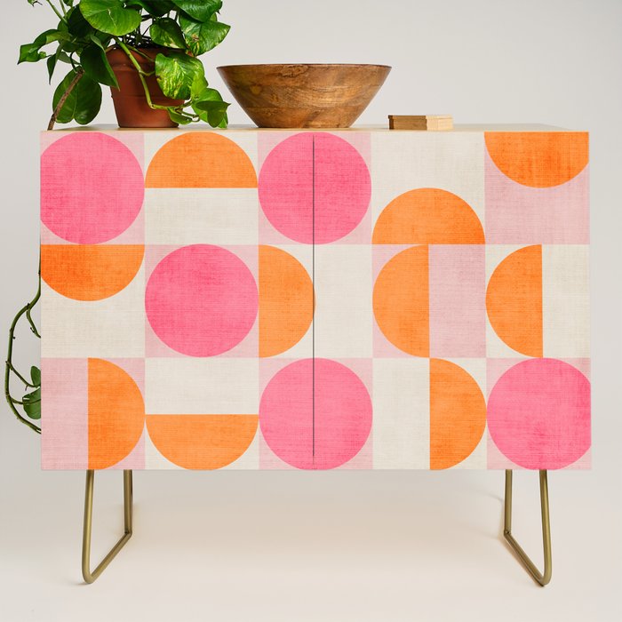 Pink Orange Modern Geometric Artwork Credenza Gallery Image 1
