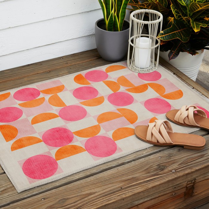 Pink Orange Modern Geometric Artwork Outdoor Rug Gallery Image 2