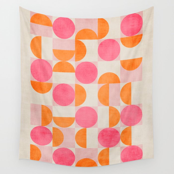 Pink Orange Modern Geometric Artwork Wall Tapestry Gallery Image 4