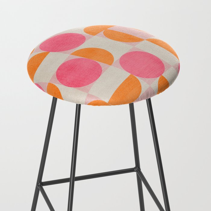 Pink Orange Modern Geometric Artwork Stool Gallery Image 2