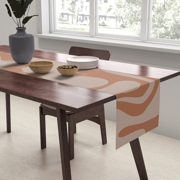Liquid Swirl Abstract Pattern Taupe Clay Table Runner Gallery Image 2