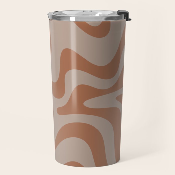 Liquid Swirl Abstract Pattern Taupe Clay Travel Mug Gallery Image 2