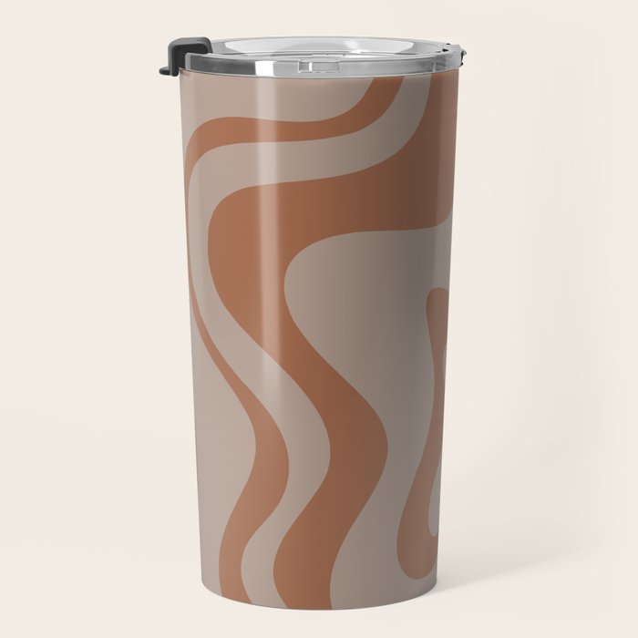 Liquid Swirl Abstract Pattern Taupe Clay Travel Mug Gallery Image 3