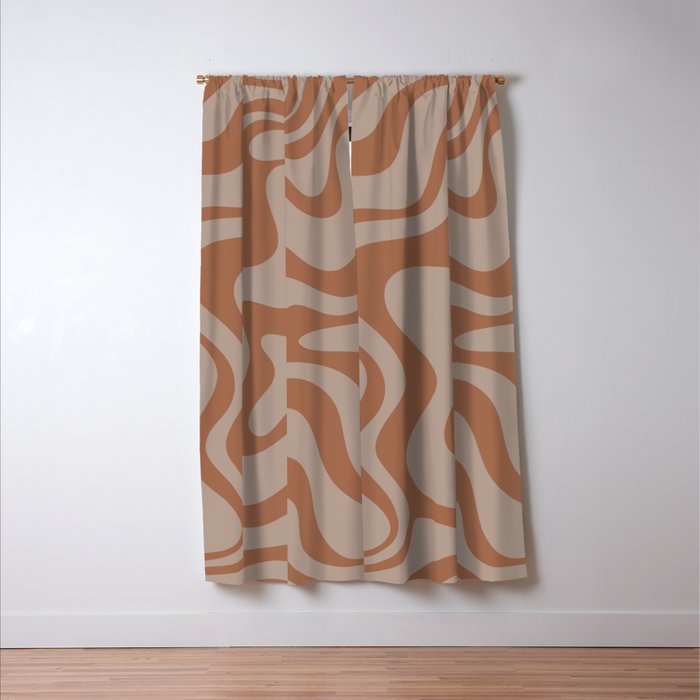 Liquid Swirl Abstract Pattern Taupe Clay Window Curtain Gallery Image 3