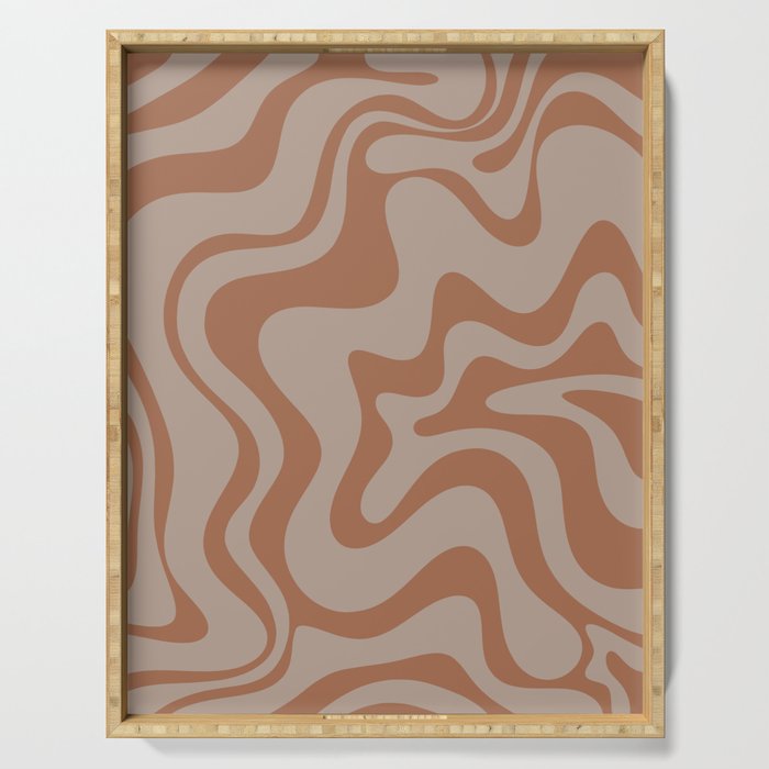 Liquid Swirl Abstract Pattern Taupe Clay Serving Tray Gallery Image 1