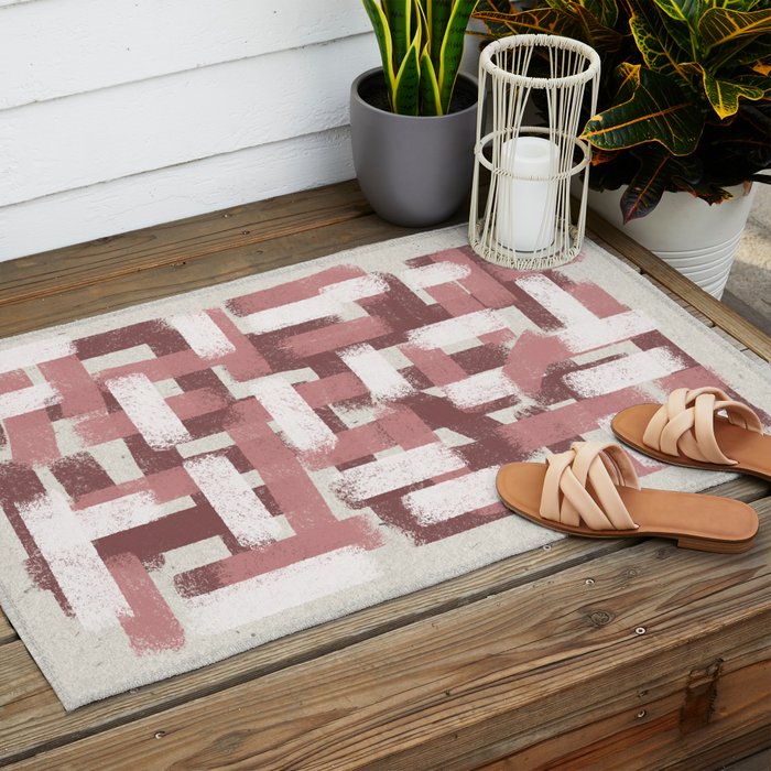 Pink Rose Modern Elements Outdoor Rug Gallery Image 2