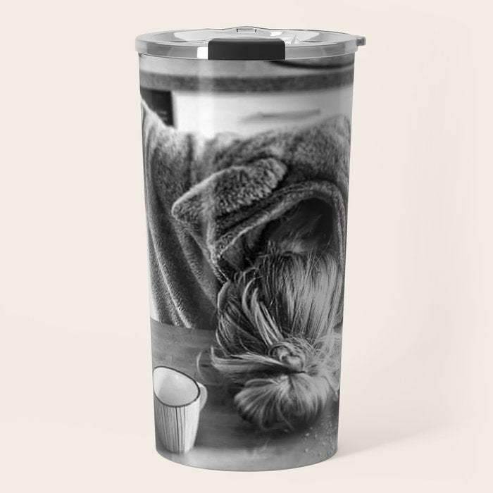 First I Drink the Coffee, Then I do the Stuff - hangover black and white photograph / photography Travel Mug Gallery Image 1