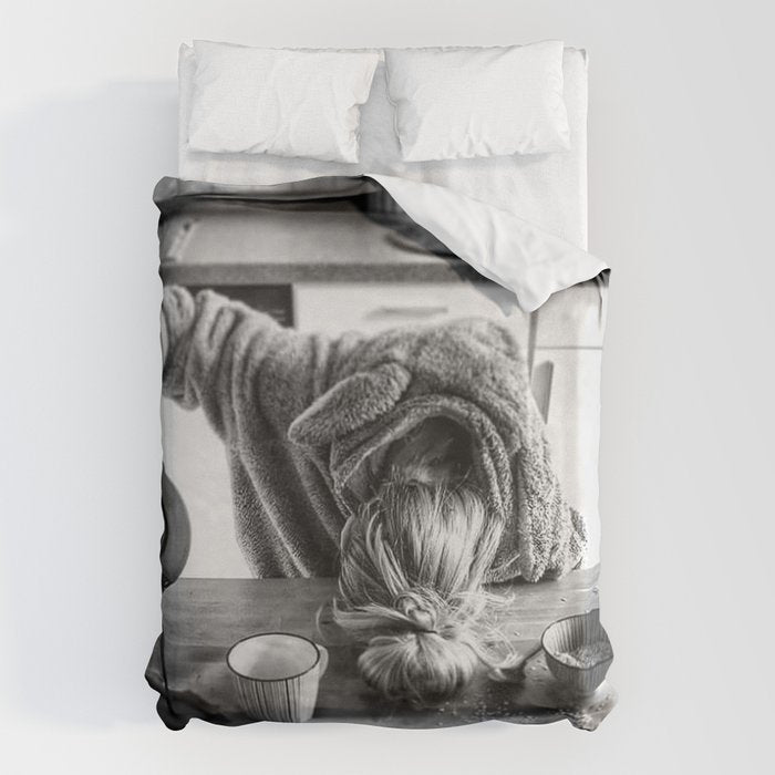 First I Drink the Coffee, Then I do the Stuff - hangover black and white photograph / photography Duvet Cover Gallery Image 1