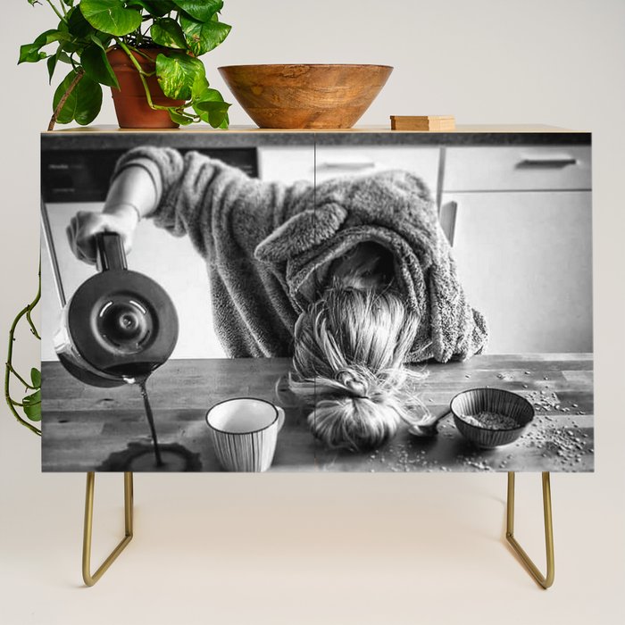 First I Drink the Coffee, Then I do the Stuff - hangover black and white photograph / photography Credenza Gallery Image 1