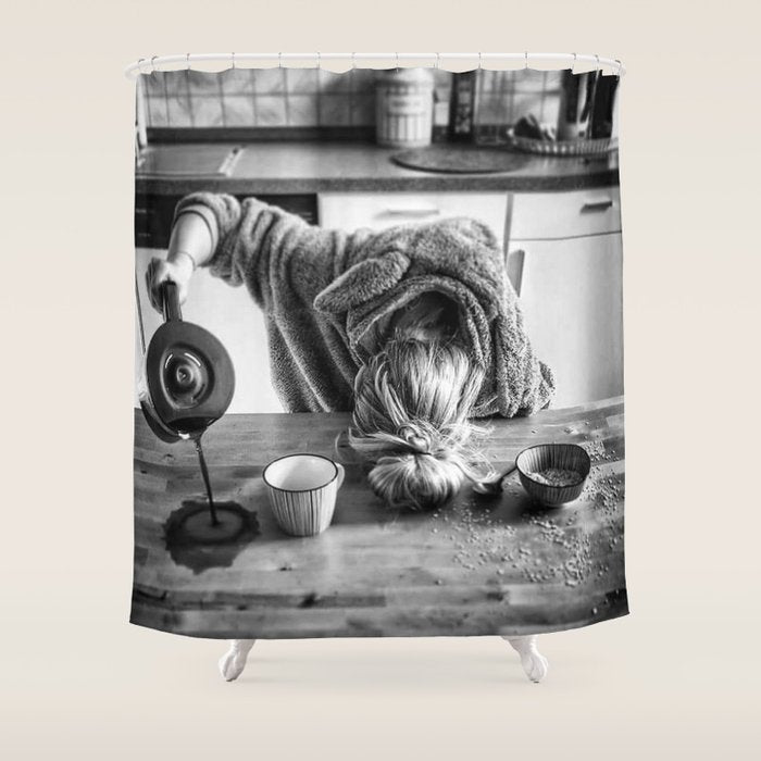 First I Drink the Coffee, Then I do the Stuff - hangover black and white photograph / photography Shower Curtain Gallery Image 1