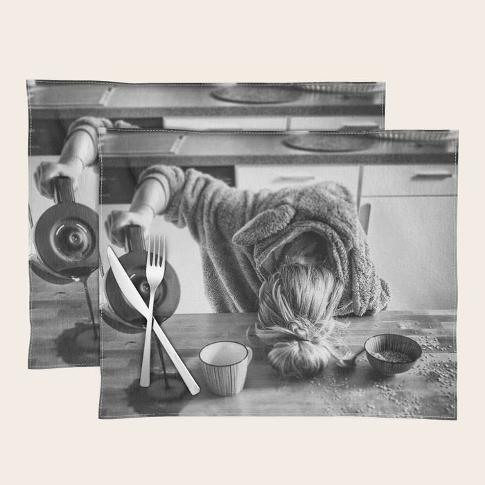 First I Drink the Coffee, Then I do the Stuff - hangover black and white photograph / photography Placemat Gallery Image 1