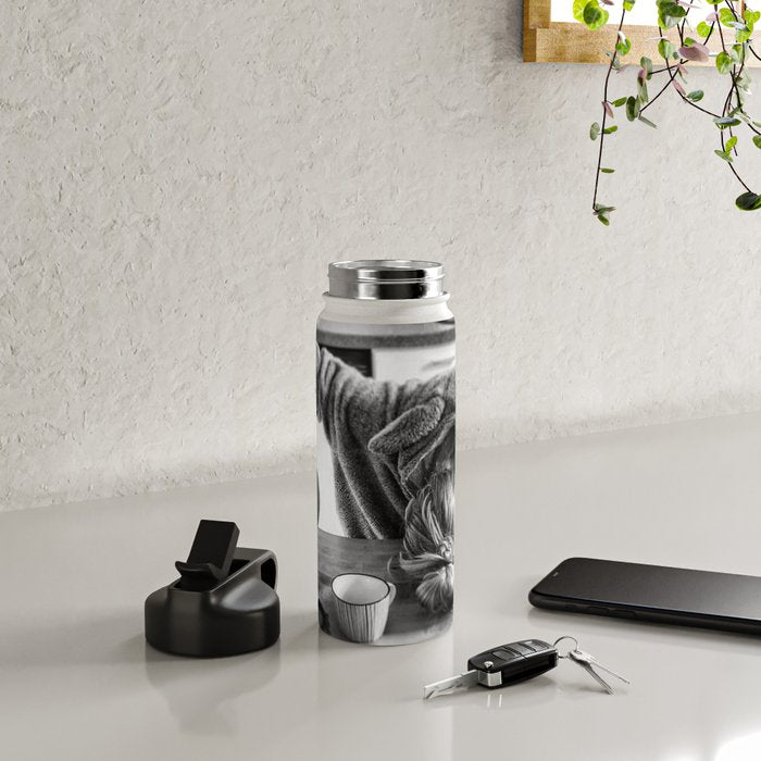 First I Drink the Coffee, Then I do the Stuff - hangover black and white photograph / photography Water Bottle Gallery Image 4