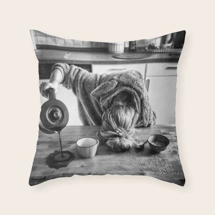 First I Drink the Coffee, Then I do the Stuff - hangover black and white photograph / photography Throw Pillow Gallery Image 6