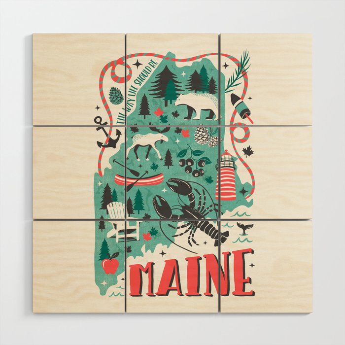 Maine Map Wood Wall Art Gallery Image 1
