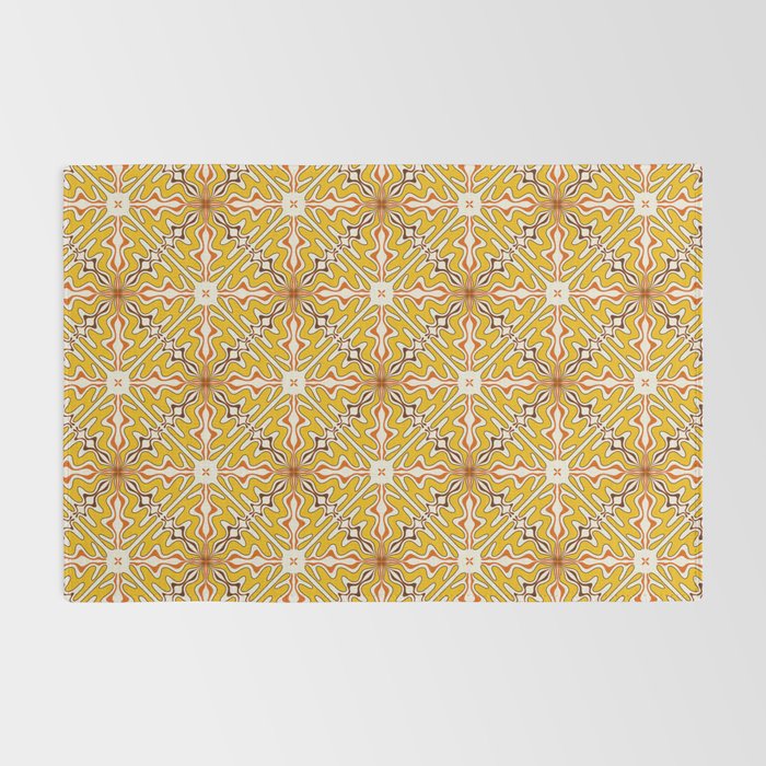 Murcia Retro Spanish Tile Pattern Mustard Yellow Brown Orange Cream 2 Rug Gallery Image 2