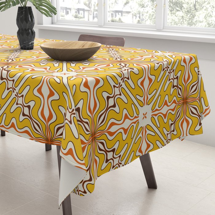 Murcia Retro Spanish Tile Pattern Mustard Yellow Brown Orange Cream 2 Tablecloth Gallery Image 3