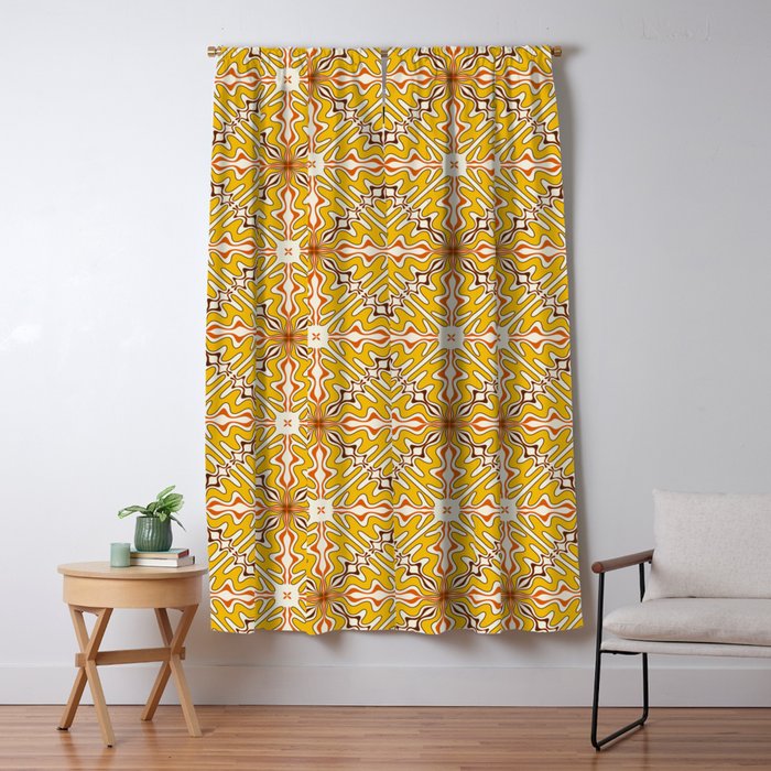 Murcia Retro Spanish Tile Pattern Mustard Yellow Brown Orange Cream 2 Window Curtain Gallery Image 5